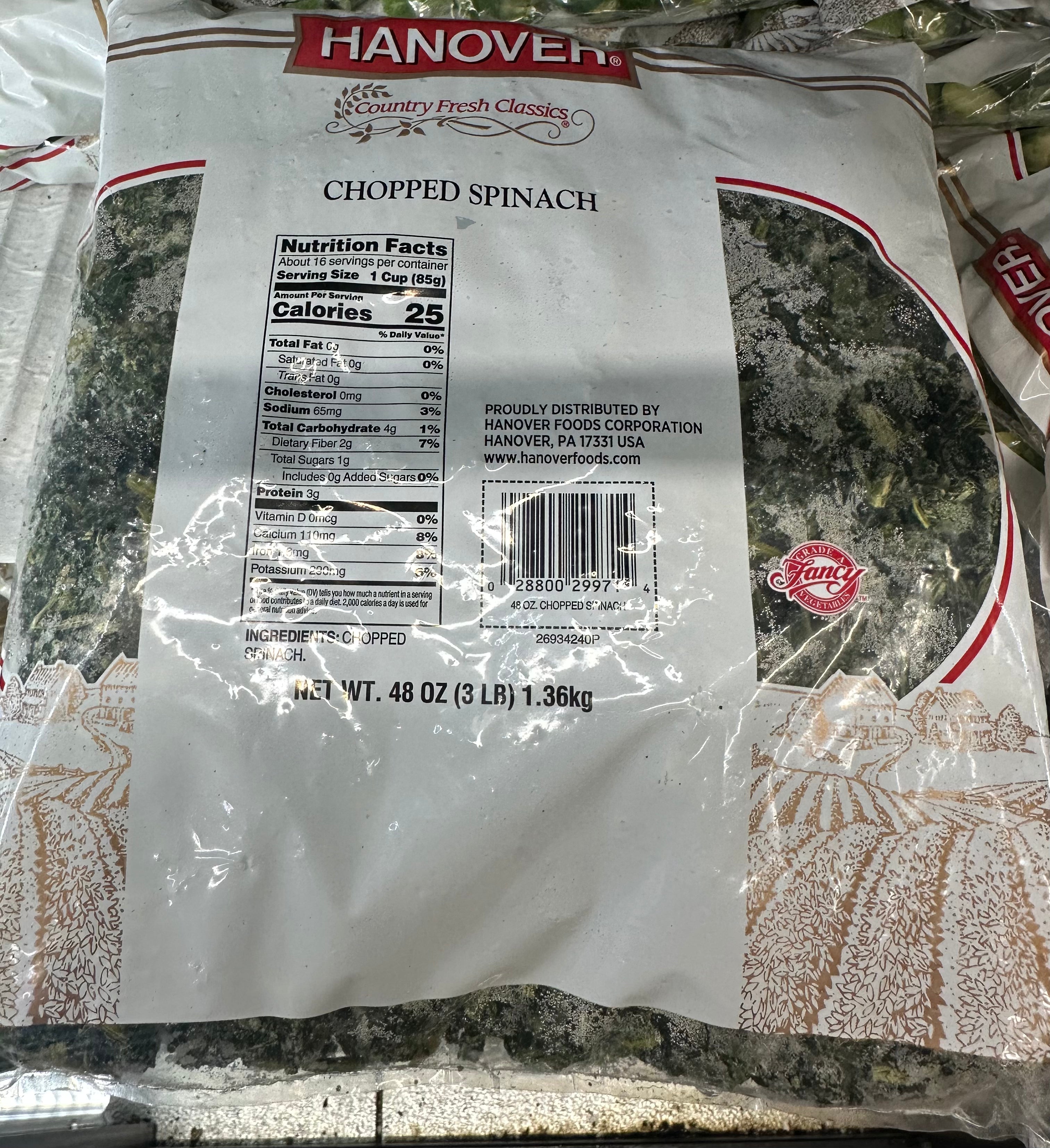 HANOVER CHOPPED SPINACH 3lbs